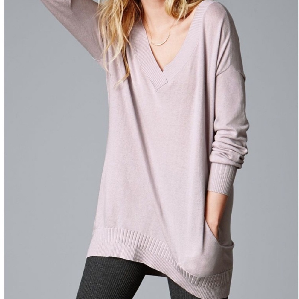 Victoria's Secret Kiss of Cashmere Light Pink V-Neck Tunic Sweater, Size S
